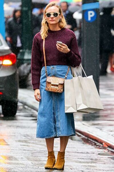 Denim Midi Etekle Kombinlenebilecek Takılar